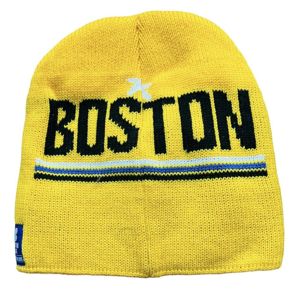 BOSTON BLUE Beanie Hat Pledge Of Allegiance Patch Bruins Colors Yellow Lined - Picture 2 of 3